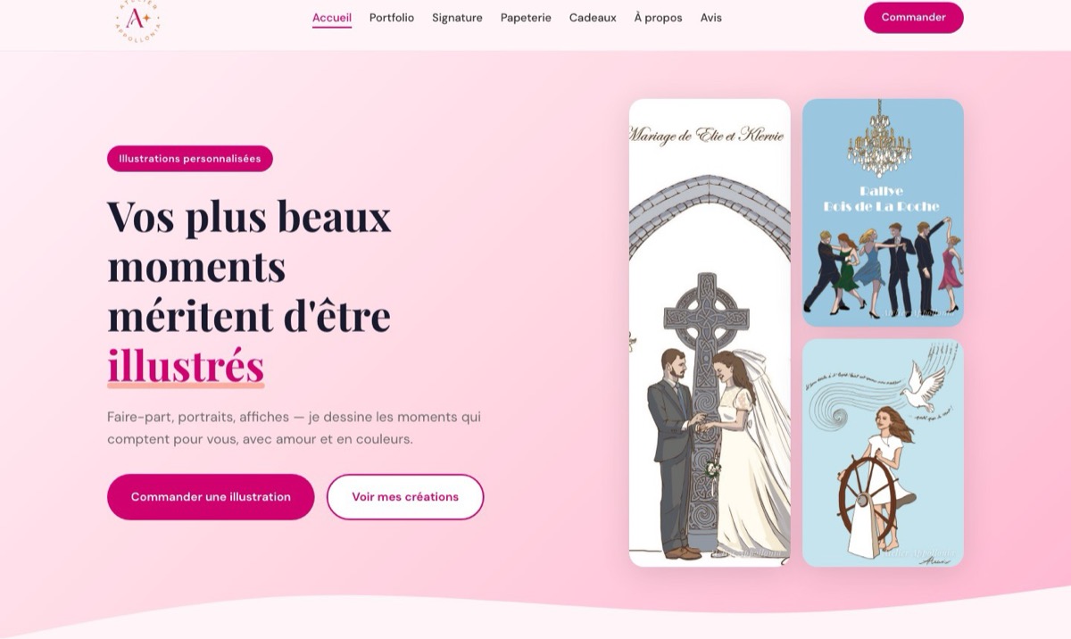 Page d'accueil du site Atelier Appollonia, illustratrice